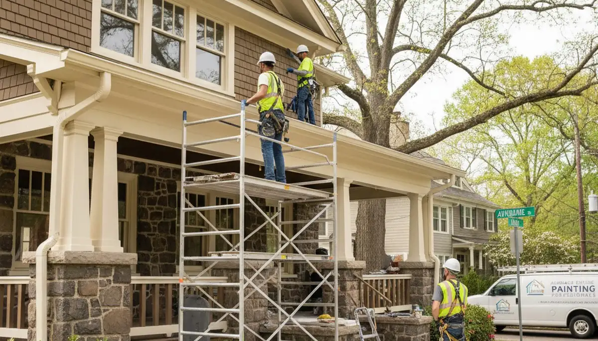 Marietta, GA painting contractor crew painting a home exterior with professional tools