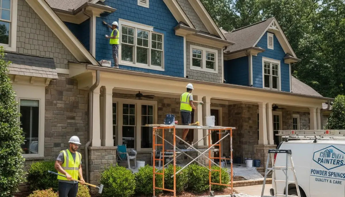 Marietta, GA painting contractor crew painting a home exterior with professional tools
