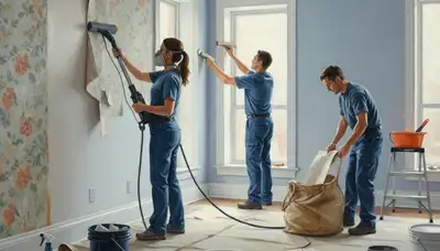 Wallpaper removal service in Marietta, GA by Marietta Paint Pros preparing walls for painting